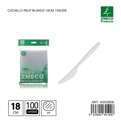 [A003806] Cuchillo desechable Reut blanco 18 cm - Utensilios de cocina y menaje
