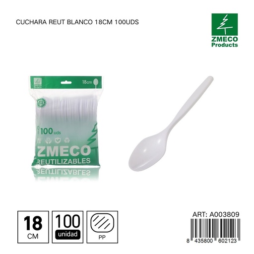 [A003809] Cuchara desechable Reut blanca 18 cm - Utensilios de cocina y menaje