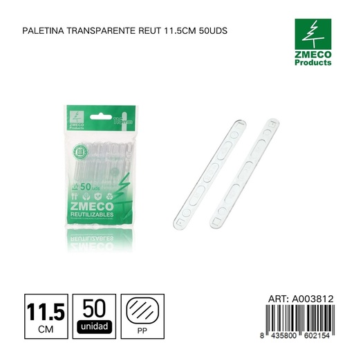 [A003812] Paletina transparente reutilizable 11.5 cm 50 unidades - Utensilios desechables