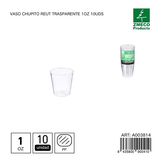 [A003814] Vaso chupito Reut trasparente 1 oz 10 uds - Utensilios desechables y menaje