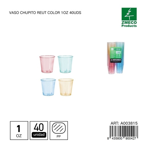 [A003815] Vaso chupito Reut color 1 oz 40 uds - Utensilios desechables y menaje