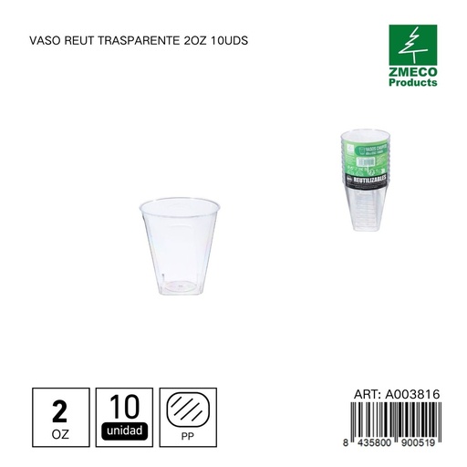 [A003816] Vaso Reut trasparente 2 oz 10 uds - Utensilios desechables y menaje