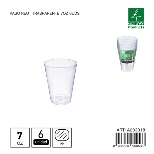 [A003818] Vaso Reut trasparente 7 oz 6 uds - Utensilios desechables y menaje