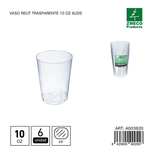 [A003820] Vaso Reut trasparente 10 oz 6 uds - Utensilios desechables y menaje