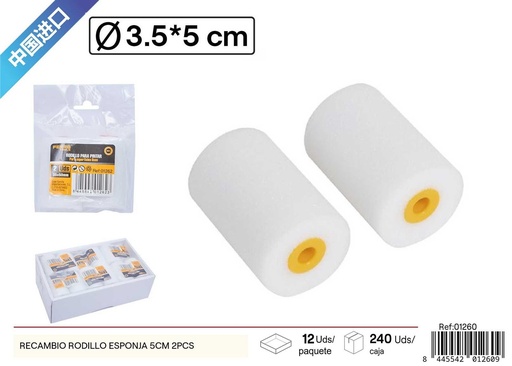 [01260] Recambio rodillo esponja 5 cm 2 pcs - Utensilios de pintura y ferretería