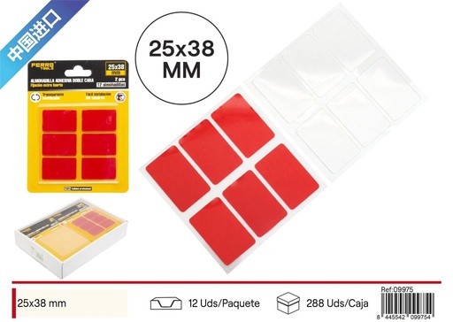 [09975] Pegatina doble cara transparente 25x38 mm - Adhesivo para ferretería