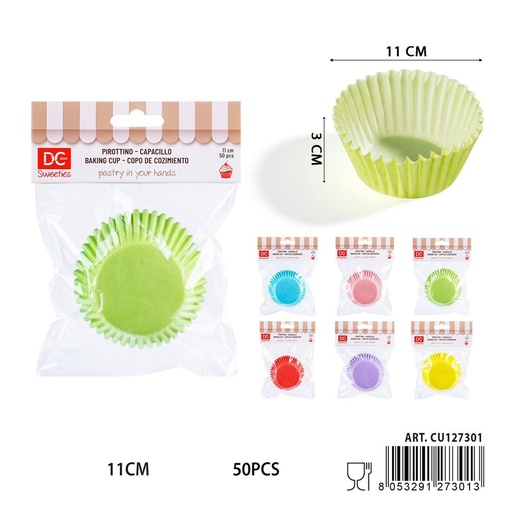 [0243280] Moldes de papel para magdalenas de colores 11cm 50pz - Utensilios de repostería coloridos