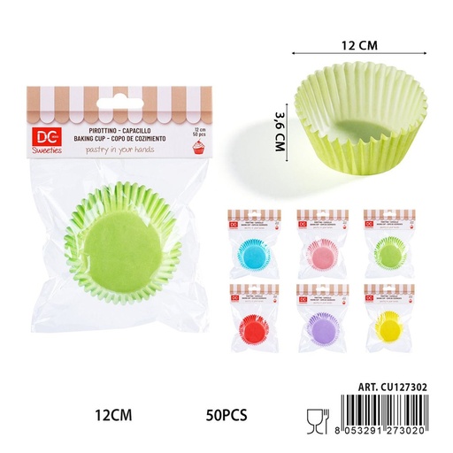 [0243281] Moldes de papel para magdalenas de colores 12cm 50pz - Utensilios de repostería coloridos