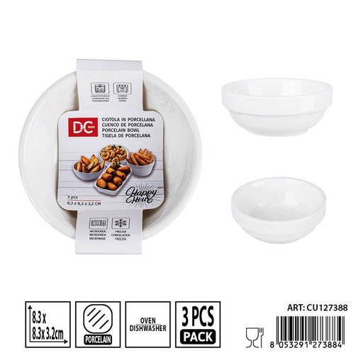 [0243618] Cubiertos de porcelana 8.3x8.3x3.2cm 3pz - Utensilios de mesa y presentación