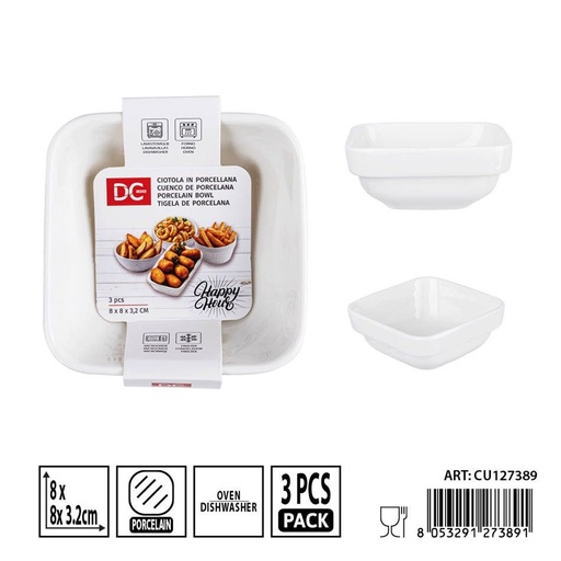 [0243619] Cubiertos de porcelana 8.3x8.3x3.2cm 3pz - Utensilios de mesa y presentación