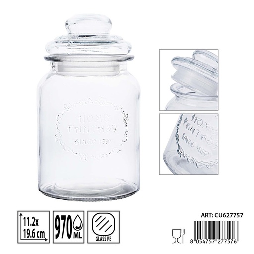 [0236320] Bote de cristal con tapa 970 ml 11,2x11,2x19,6 cm - Almacenamiento y tarros herméticos
