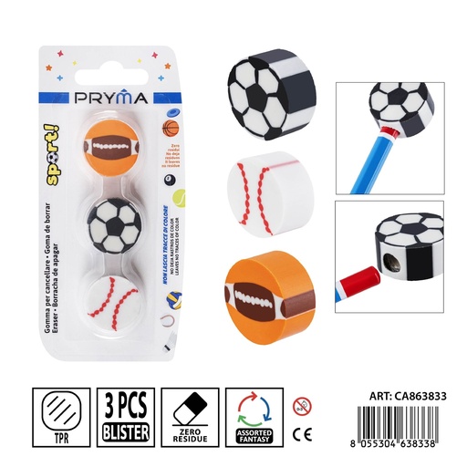 [0237903] Goma borradora 3 piezas - Papelería escolar y útiles