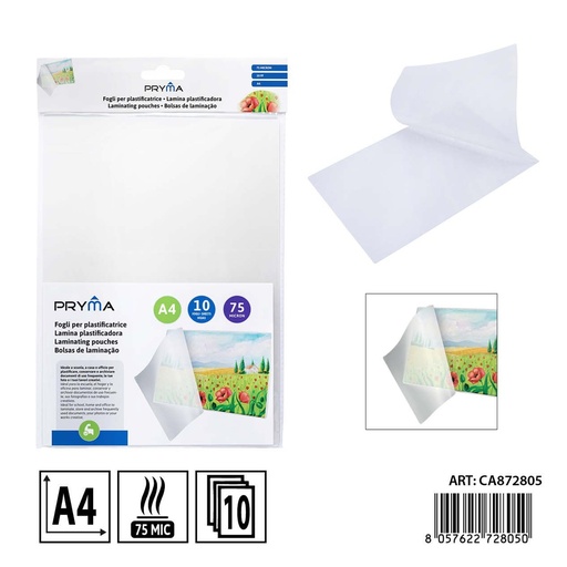 [0240322] Lámina plastificadora 75MIC 10FF A4 216X303MM - Material de oficina