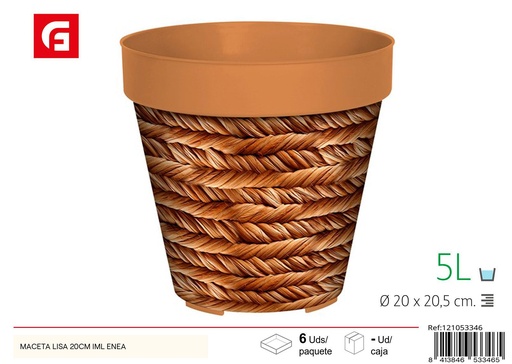 [121053346] Maceta lisa de 20 cm con textura de enea - Decoración de jardín y macetas