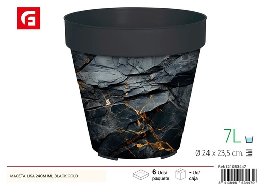 [121053447] Maceta lisa IML 24 cm diseño negro y dorado - Jardinería y decoración del hogar