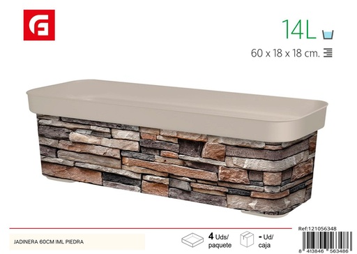 [121056348] Jardinera rectangular de 60 cm con textura de piedra - Decoración de jardín y jardineras