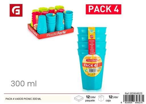[120164623] Pack de 4 vasos para picnic 300 ml - Plásticos de cocina y utensilios