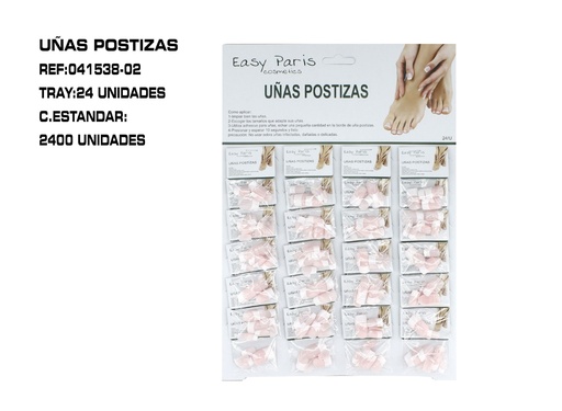[041538-02] Uñas postizas rosa claro 24 unidades - Uñas artificiales para adultos
