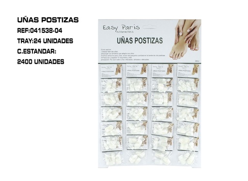 [041538-04] Uñas postizas color natural 24 unidades - Uñas artificiales para adultos
