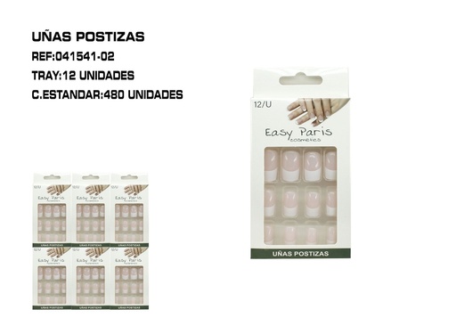 [041541-02] Uñas postizas rosa claro 12 unidades - Uñas artificiales para adultos