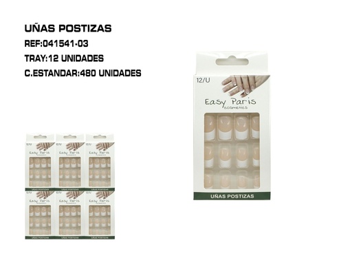 [041541-03] Uñas postizas color nude 12 unidades - Uñas artificiales para adultos
