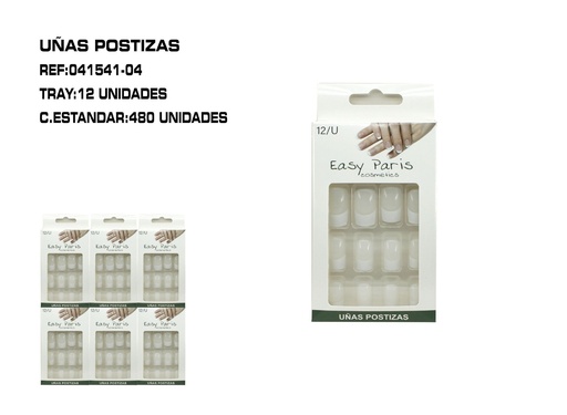 [041541-04] Uñas postizas color natural 12 unidades - Uñas artificiales para adultos