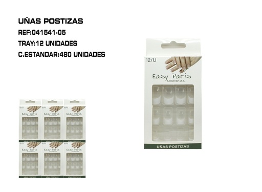 [041541-05] Uñas postizas incoloras 12 unidades - Uñas artificiales para adultos