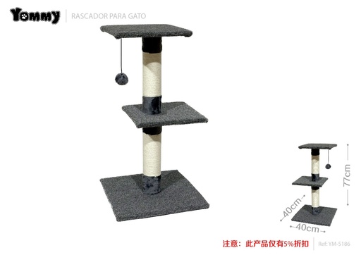 [YM5186] Rascador de tres niveles para gatos 40x40x77 cm - Muebles para gatos y rascadores