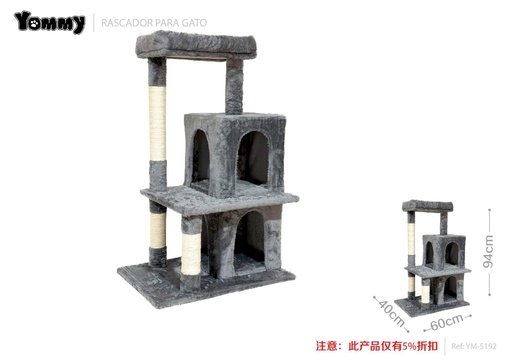 [YM5192] Rascador para gatos con casa de dos niveles 60x40x94 cm - Accesorios para mascotas