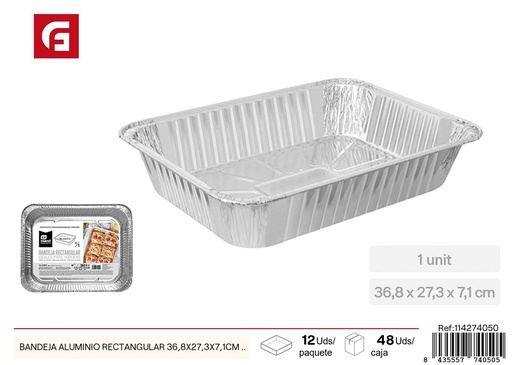 [114274050] Bandeja de aluminio rectangular de 36,8x27,3x7,1 cm - Recipiente desechable para horno (1 ud)
