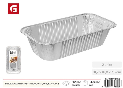 [114274053] Bandeja de aluminio rectangular de 31,7x16,8x7,5 cm - Recipiente desechable para horno (2 uds)