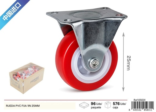 [05031] Rueda fija de PVC de 1 pulgada (25 mm) - Accesorios y herrajes de ferretería