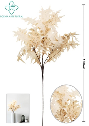[630320-奶白] Rama decorativa de hoja coral color crema - Decoración floral