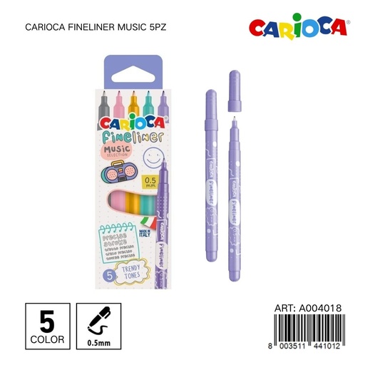 [A004018] Rotulador Carioaca Fineliner Music 5pz - Material escolar y papelería