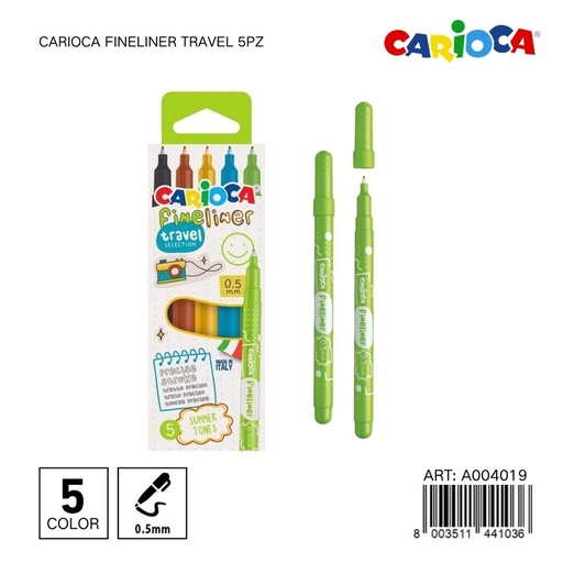 [A004019] Rotulador Carioaca Fineliner Travel 5pz - Material escolar y papelería