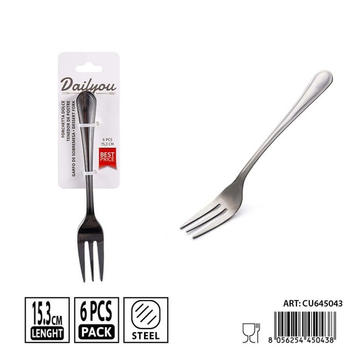 [0238573] Tenedores de postre de acero inoxidable 430 - Set de 6 piezas 15.3 cm