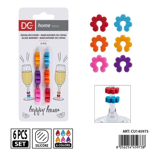 [0243144] Marcador de vasos de silicona 6 piezas - Utensilios de coctel