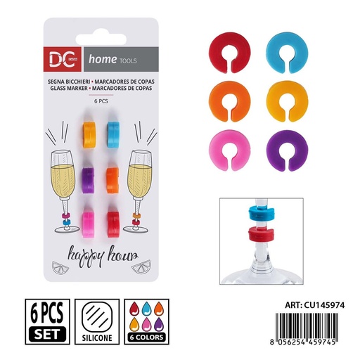 [0243145] Marcador de vasos de silicona 6 piezas - Utensilios de coctel