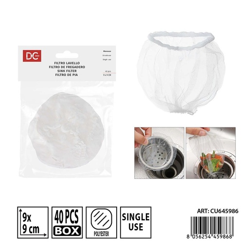[0242865] Filtro desechable para fregadero 40 piezas - 9 x 9 cm