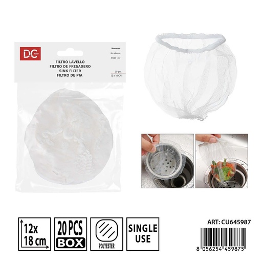 [0242866] Filtro desechable para fregadero 20 piezas - 12 x 18 cm