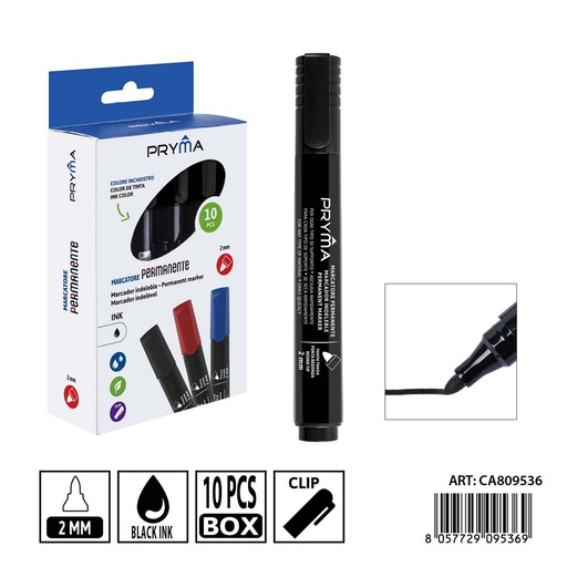 [0239158] Marcador permanente negro 2 mm 10 piezas - Material de escritura