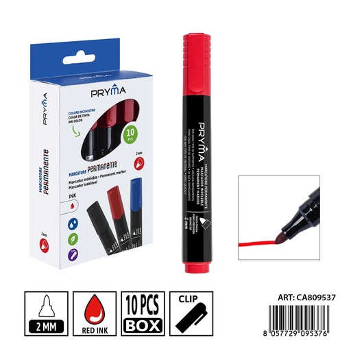 [0239159] Marcador permanente rojo 2 mm 10 piezas - Material de escritura