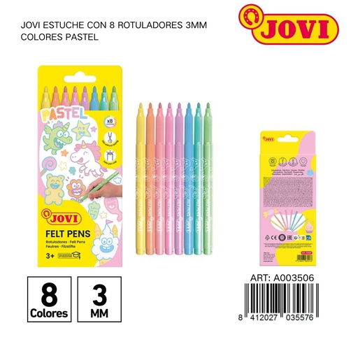 [A003506] Rótuladores JOVI de 3 mm 8 colores pastel - Material de arte
