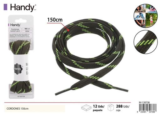 [130738] Cordones planos bicolor 150 cm modelo B104 color verde militar y verde neón - Accesorios para calzado