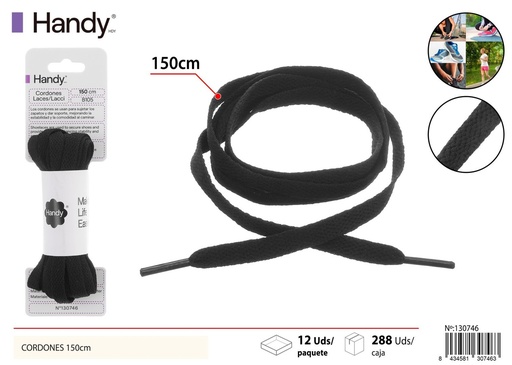 [130746] Cordones planos 0.8 cm de 150 cm color negro modelo B105 - Accesorios para calzado