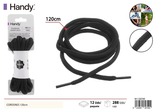 [130749] Cordones redondos gruesos 120 cm color negro modelo Y083 - Accesorios para calzado