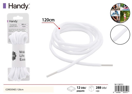 [130751] Cordones redondos gruesos 120 cm color blanco modelo Y084 - Accesorios para calzado