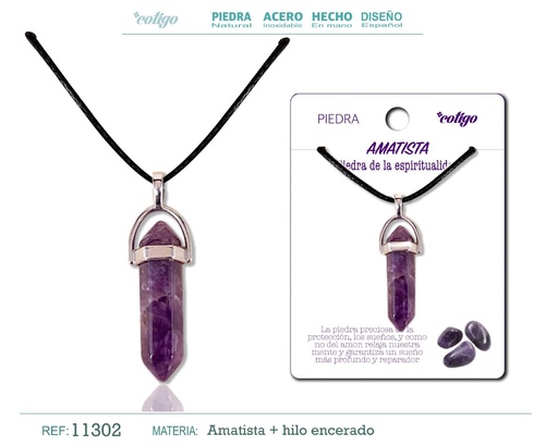 [11302] Colgante de amatista en forma de punto - Joyería de piedras naturales