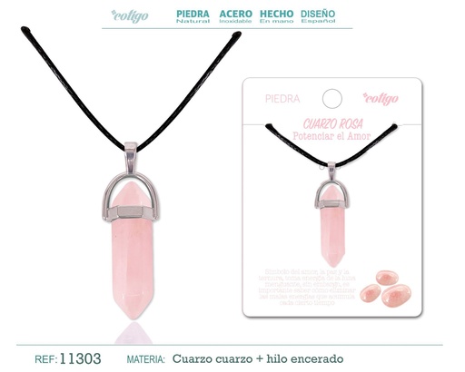 [11303] Colgante de cuarzo rosa en forma de punto - Joyería de piedras naturales