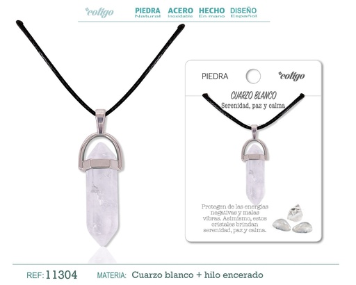 [11304] Colgante de cuarzo blanco en forma de punto - Joyería de piedras naturales